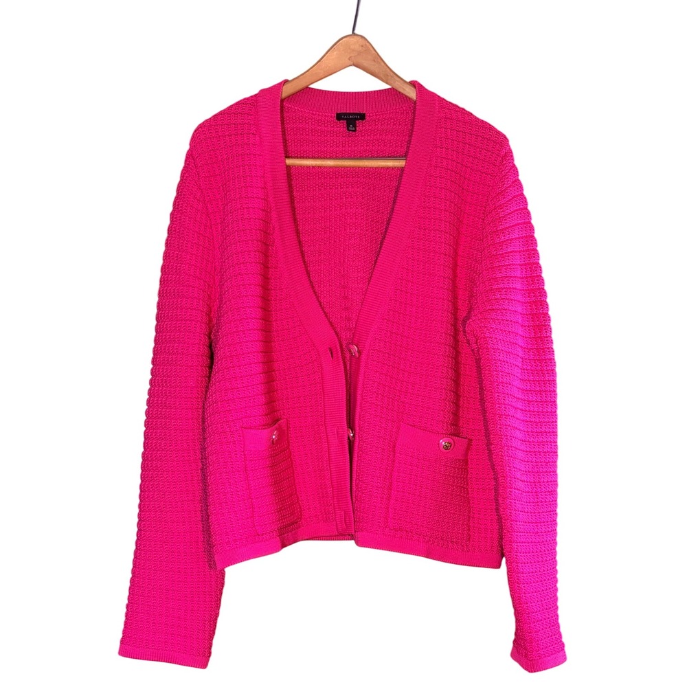 Talbots Pink Knit Cardigan XL Front Button Pockets Versatile Barbiecore Work